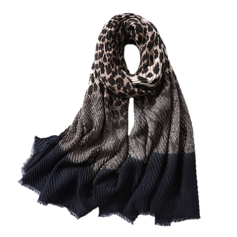 

Women Scarf Crinkle Hijabs Headband Print Fold Shawls and Wraps Cotton Neck Scarves Foulard Navy Blue