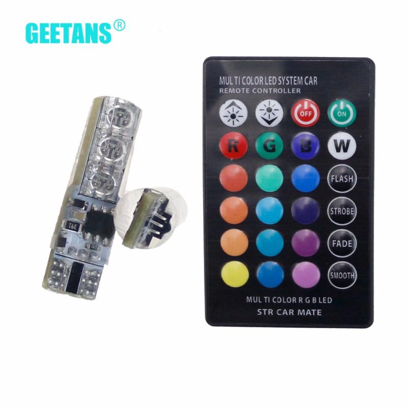 

Geetans 2pcs Car Lights T10 W5W LED RGB Car Styling Bulbs 12V Wireless Remote Controller Turn Signal Lamp For all Cars E, As pic