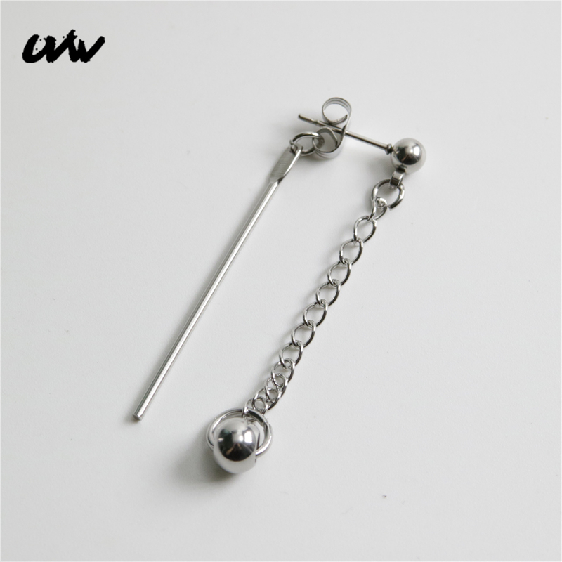 

UVW437 2pc Stainless Steel Korean Design Earrings Ear Pin Long Chain Earrings for Women Men Ear Clip Pendientes Brincos