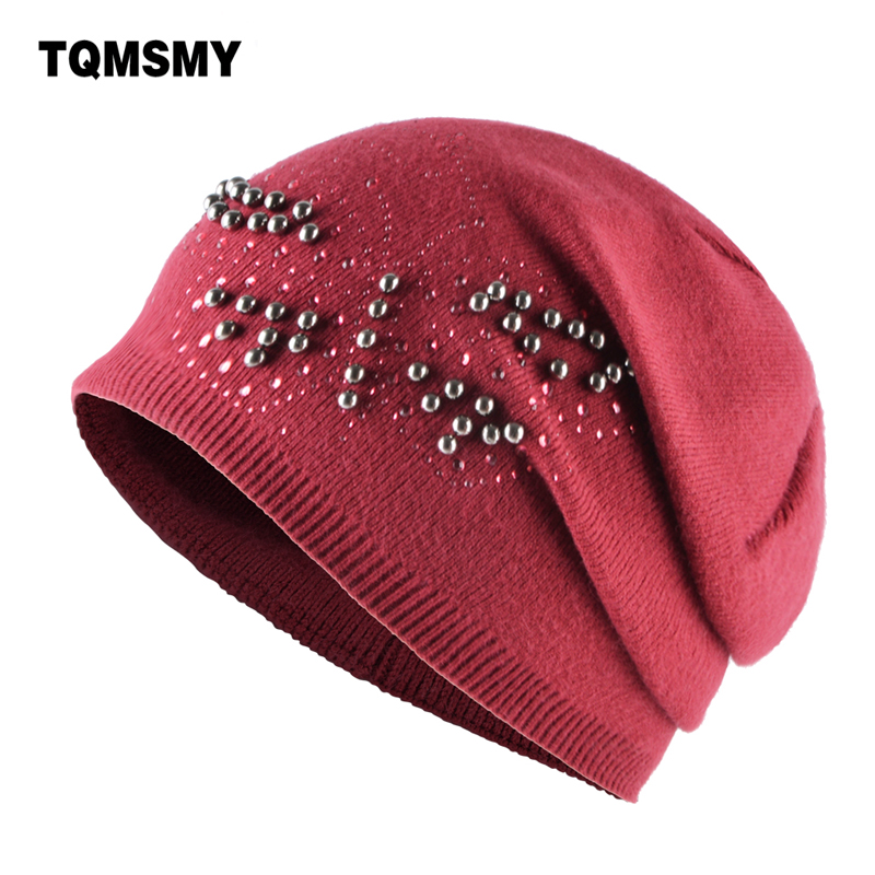 

TQMSMY Diamonds butterfly hats for women winter Beanies girls turban skullies woman's autumn bone Knitted hair cap gorros, White