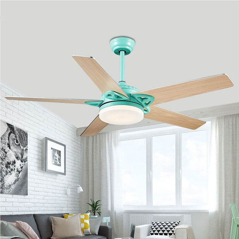 

52 inch Yarn nickel led ceiling fan light with lights remote control ceiling fans ceeling ventila Silent Motor five metal blade