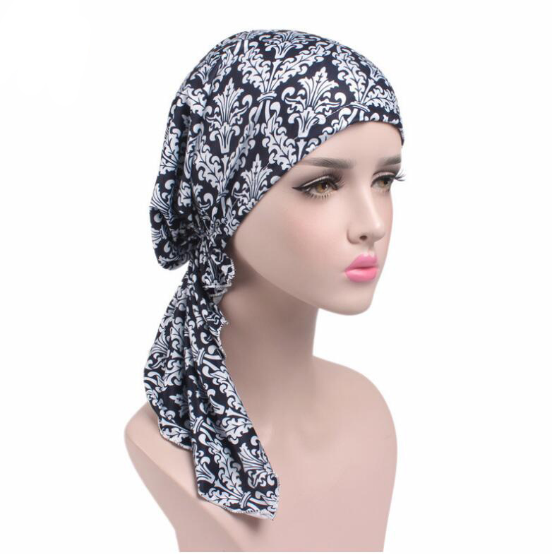 

2020 New Women Turban Hats Bonnets Women's Beanies Hats Long Tail Shower Caps Bandana Hair Cover Chemotherapy, Blue