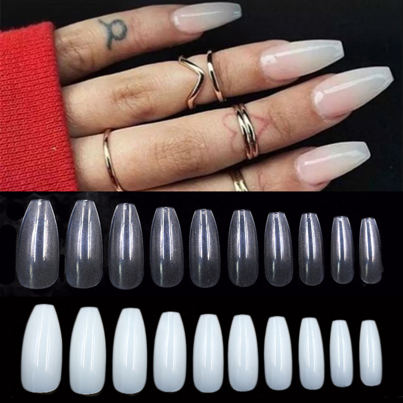 

Professional 500pcs/Bag Ballerina Fake Nail Art Tips Clear Nature False Coffin Nails Art Tips Flat Shape Full Cover Manicure Set