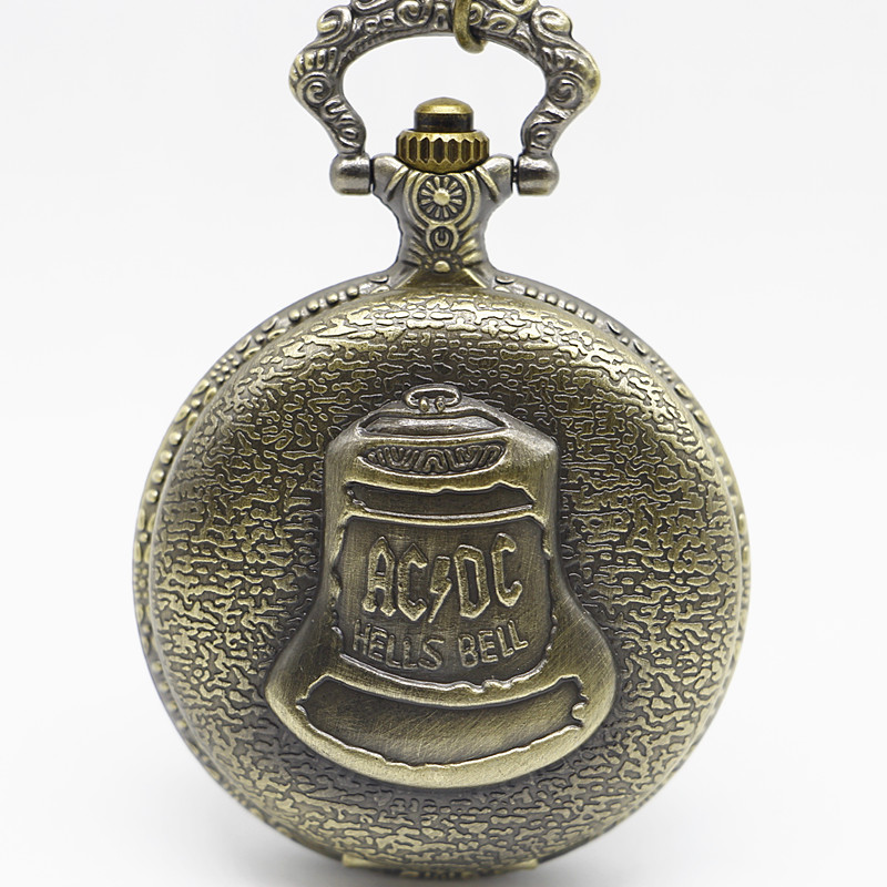 

Vintage ACDC Hells Bell Theme Quartz Pocket Watch Necklace Pendant For Men Children Gifts, As pic