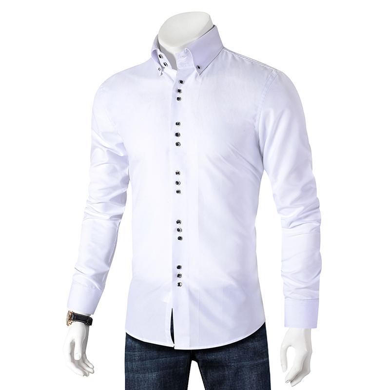 

New Fashion Casual Shirt Men Long Sleeve Slim Fit Men's Casual Button-Down Shirt Formal Dress Shirts Men Clothes Camisa, White