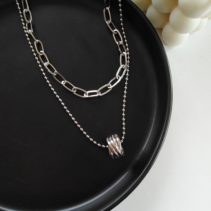 

2020 Fashion Necklace Gifts Two Layer stainless steel Link Chain Round Circle Pendant Necklace Women Jewelry For Girl Student