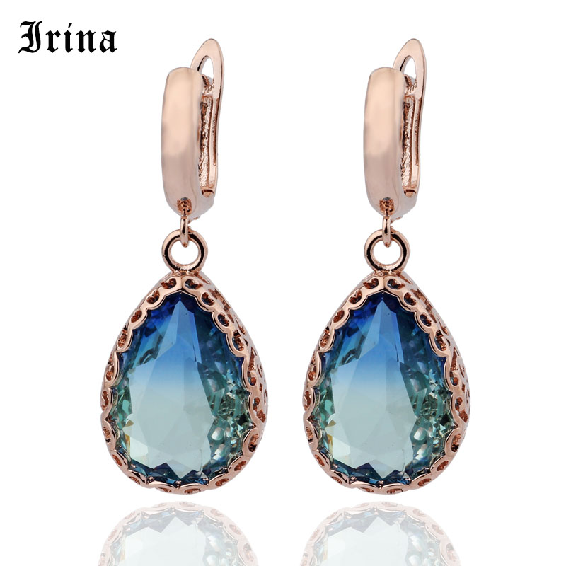 

Irina True White Gold And 585 Rose Gold Water Drop Natural Zircon Earrings Women Fashion Wedding Party Fine Trendy Jewelry