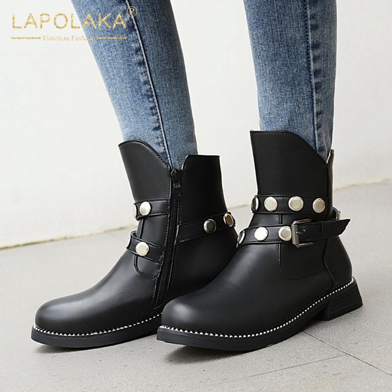 

Lapolaka New Arrivals Buckle Decoration Ankle Boots Female Zipper Thick Heels Concise Office Fashion Shoes Ladies Boots Woman, Beige