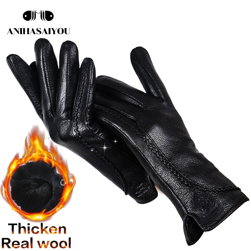 

Real wool thickening lining leather gloves women,High grade leather gloves black,women's winter mittens Cold protection-2289