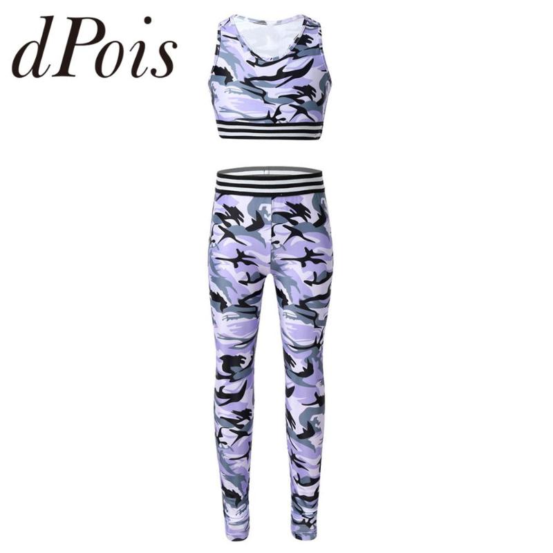 

Kids Girls Tracksuit Outfit Sleeveless Camouflage Printed Racer Back Stretchy Tanks Crop Top with Leggings Pants for Gymnastics, Army green