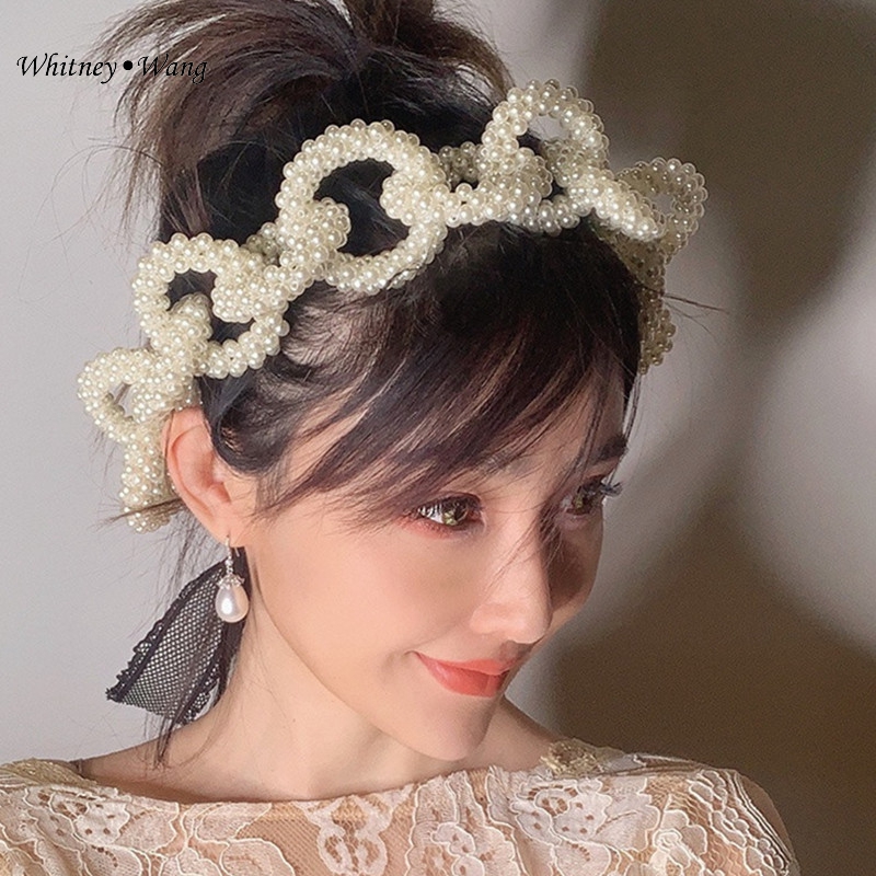 

WHITNEY WANG 2020 Summer Fashion 2 Ways Wear Pearls Beading Chains Hairband For Women Headband Girls Headwear Hair Band