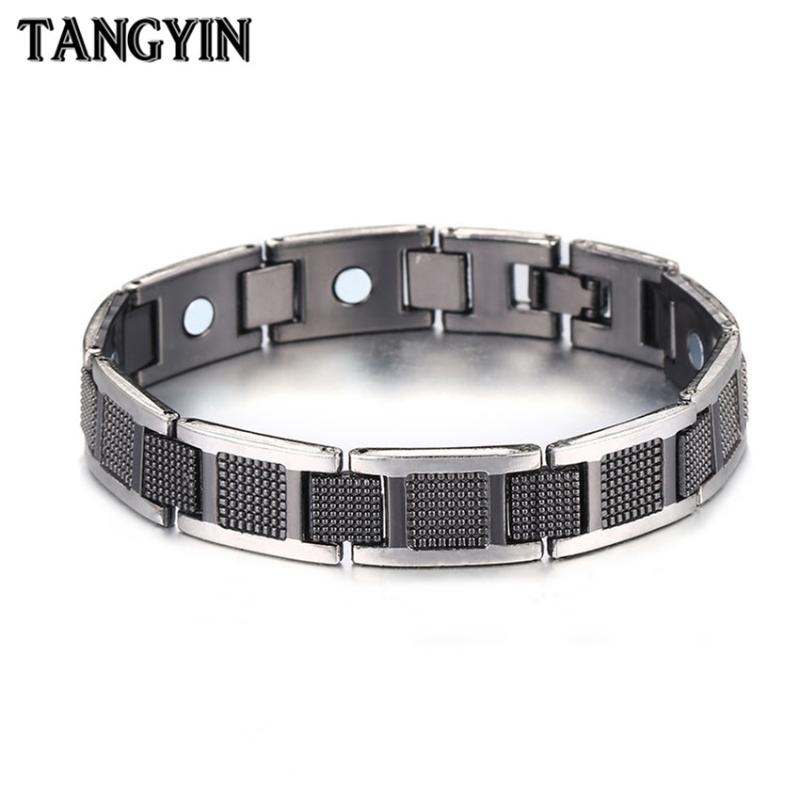 

TANGYIN Black Stainless Steel Bracelet Power Therapy Magnets Health Care Energy Bracelet Male Wristbands Jewelry Men