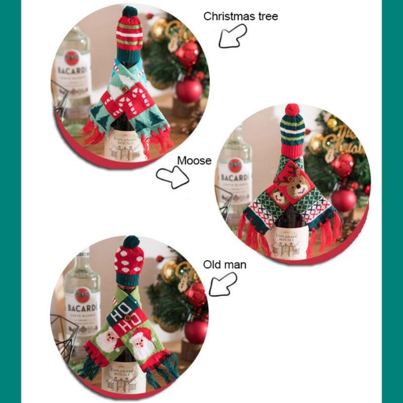 

20 Christmas Wine Bottle Cover Bags Table Dinner Decoration Wine Bottle Cover Accessories Gift for Christmas Cloth 11