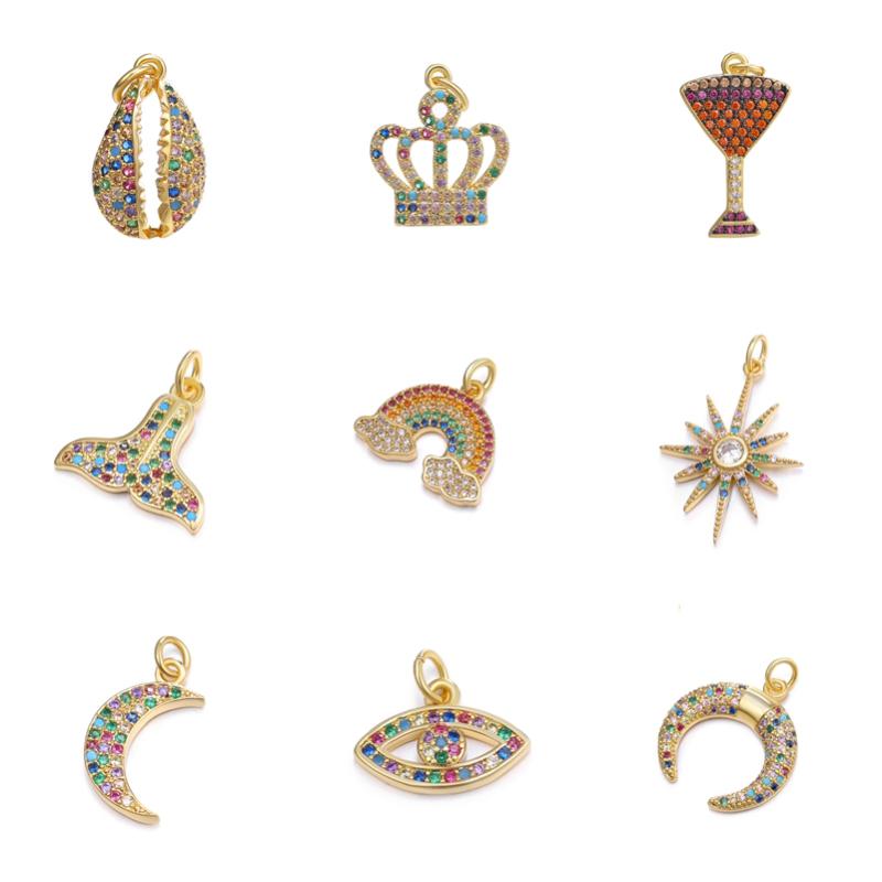 

Juya DIY Jewerly Accessories Supplies Mermaid Shell Crown Tree Rainbow Crescent Evil Eye Charms For Fashion Jewelry Making