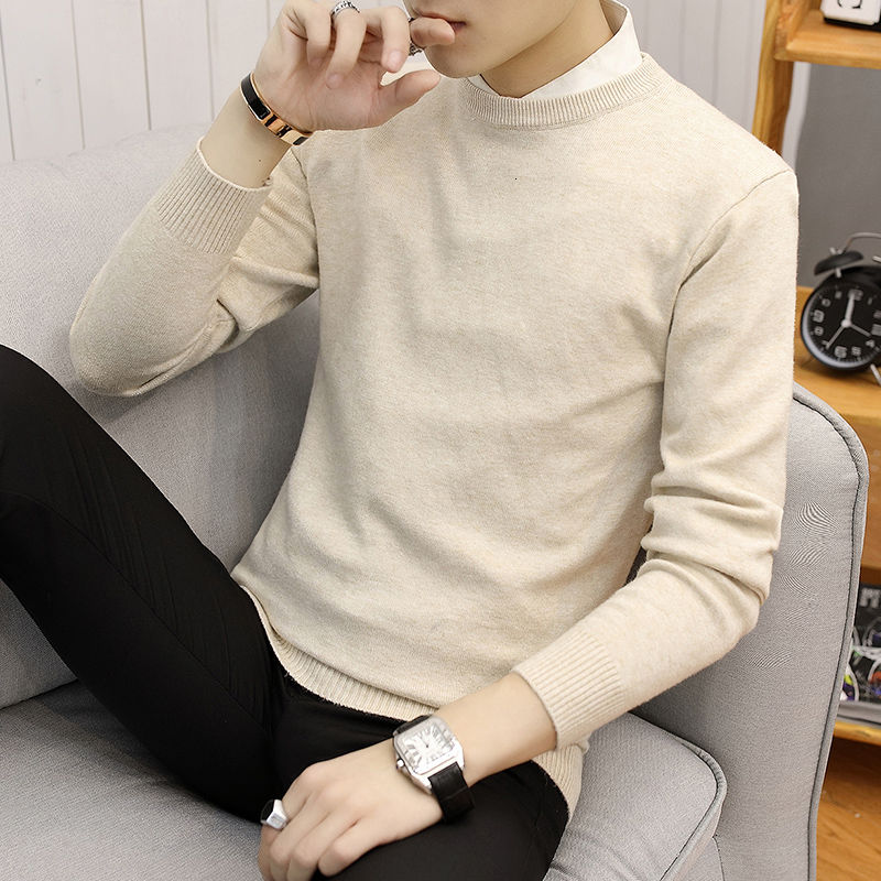 

2020 Spring And Autumn New Youth Popular Pure Color Simple Sweater Fashion Casual Round Neck Pullover Bottoming Shirt -3XL, Black