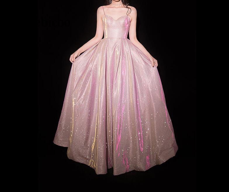 

Sequins Spaghetti Strap Dress Long Prom Party Dresses Gown Formal Dress Women Elegant Robe, Purple