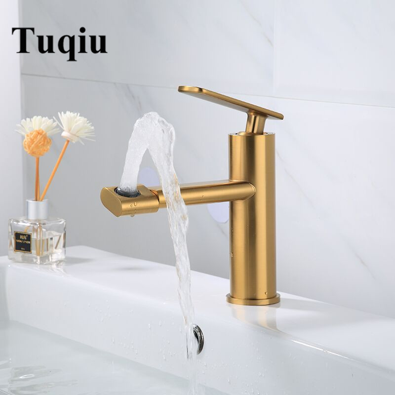 

Bathroom Faucet hot and cold Lavotory Faucet Brass Basin 360 Degree Brushed Gold Sink Single Handle water tap