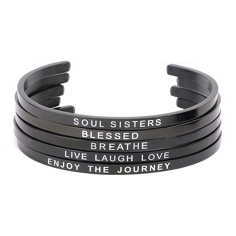 

URSJEWELRY titanium steel women bracelet bangle inspiration quote high quality black mantra bangles cuff jewelry