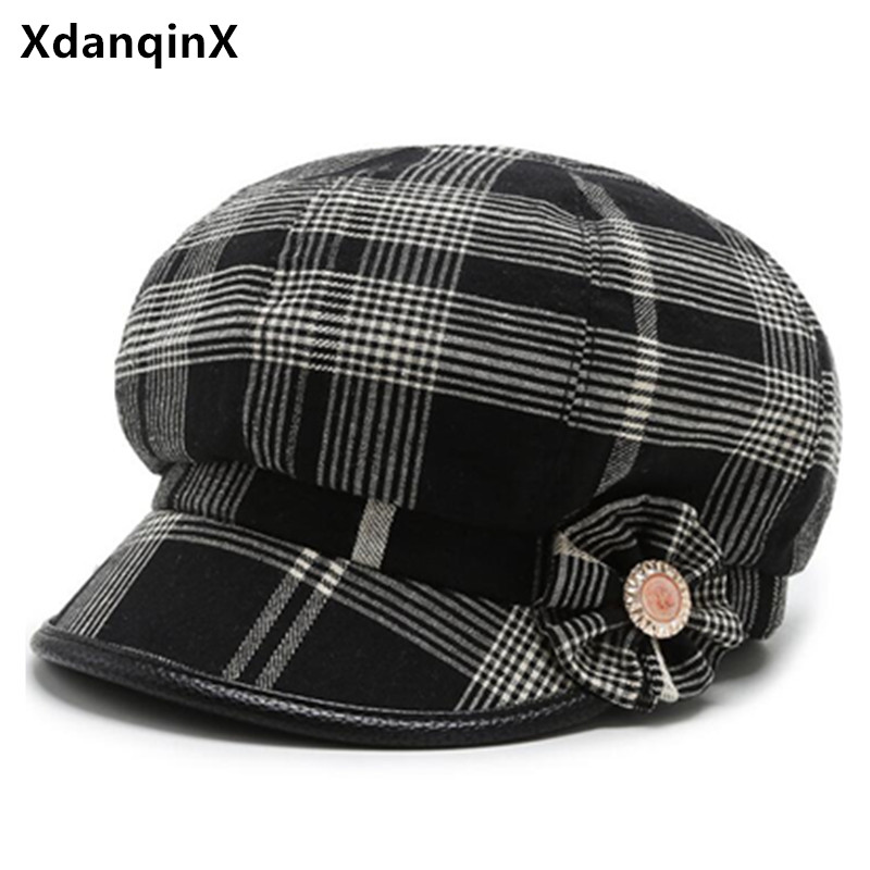 

XdanqinX new women's hat autumn warm beret chapeau british retro female hats elegant brand hat cotton cap for women snapback cap, Color-2