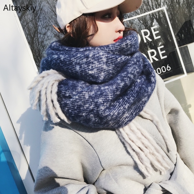 

Scarves Women Winter Large Thicker Simple Tassel Knitted Womens Scarfs Trendy Soft Korean Style All-match Lovely Students Shawls