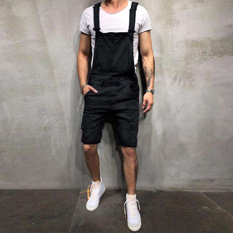 

Black/Blue Men Ripped Jeans 2020 Summer Men' Hole Shorts Bib Pants Casual Overalls For Men Daily Jeans homme -3XL D30