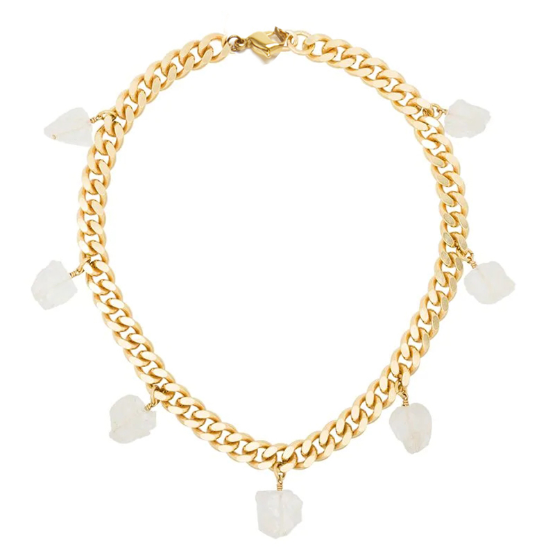 

punk friendship exquisite 18kt gold vermeil clear quartz collar necklace curb chain links pendant charms necklaces for women
