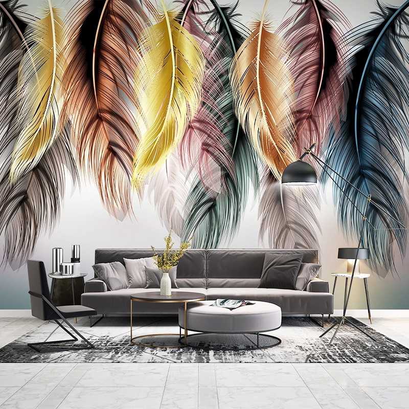 

Custom Photo Mural Wallpaper 3D Hand Painted Colorful Feathers Luxury Wall Decor Painting Living Room Bedroom Backdrop Wallpaper, As pic