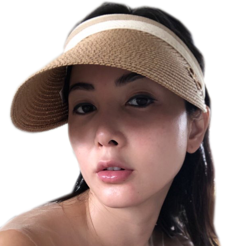 

2020 New Women's Sun Hats Handmade Straw Visor Caps Parent-Child Summer Hat Empty Top Beach Hat, White