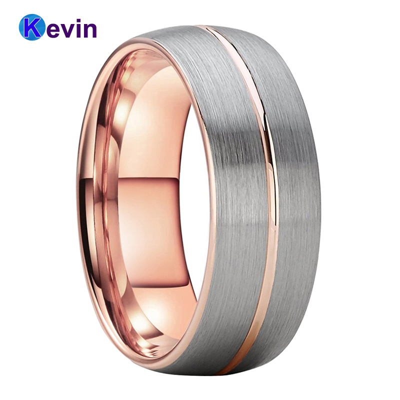 

Men Women Wedding Band Tungsten Rose Gold Ring Center Line Brushed Finish 6MM 8MM Comfort Fit