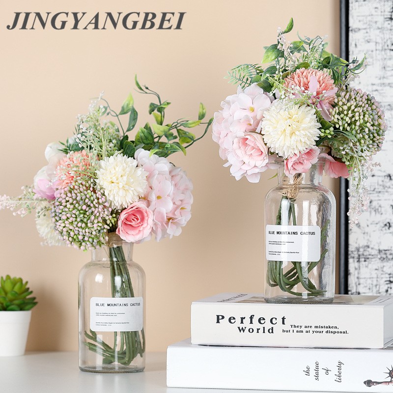 

Artificial Hydrangea Bouquet Flowers Home Wedding Party Decoration Fake Silk Rose Flores, Blue