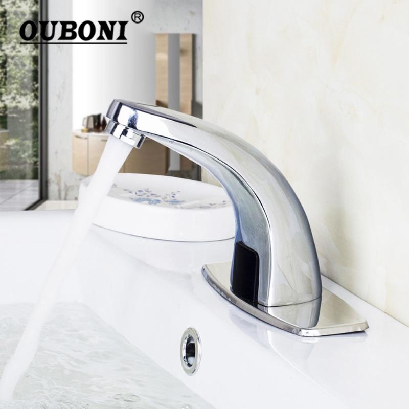 

OUBONI Golden Automatic Faucet Hand Touch Free Sensor Automatic Electronic Mixer Sensor Tap Solid Brass Bathroom Sink Tap Faucet