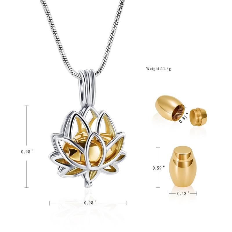 

LKJ20001 In Stock! Lotus Hold Golden Mini Urn Hold More Ashes for Your Loved One Women Gift Cremation Jewelry Pendant Necklace