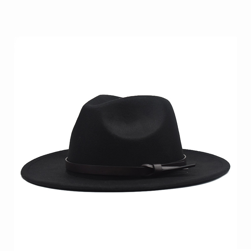 

2020 New Simple Wide Brim Autumn Female Fashion Top Jazz Cap Winter Fashion Wool Fedora Hat For Women/Men Chapeau Femme, Black
