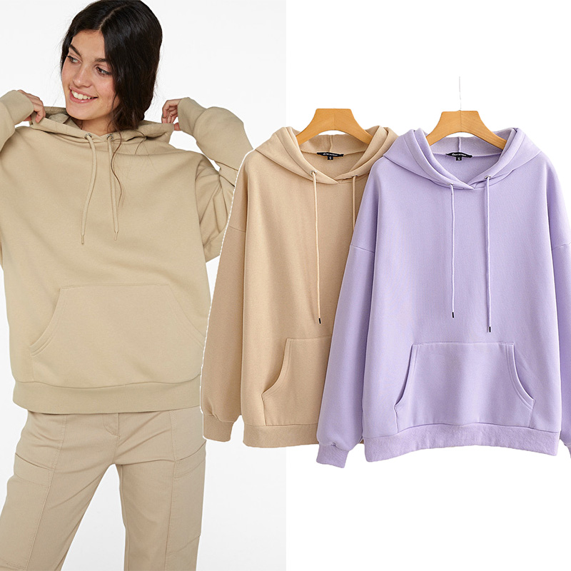 

Women Autumn Hoodies with O-neck Solid Long Sleeve Sweatershirt Purple Pullover + Cotton Long Pants Femme Casual Two Pc Sets, Cream pants