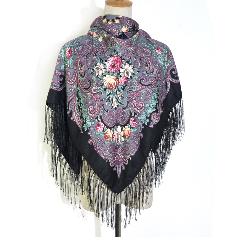 

FAITHINK] New Fashion Women Cotton Square Wrap Scarf Shawl Russian Lady Gift Tassel Winter Floral Solid Foulard Scarves