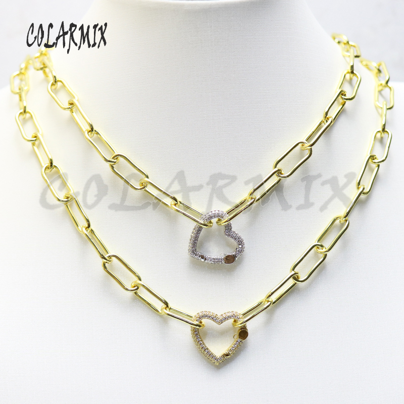 

3Pcs Heart necklace golden Link chain zircon jewelry mix colors heart pendants mix colors fashion jewelry for women 50967, Silver