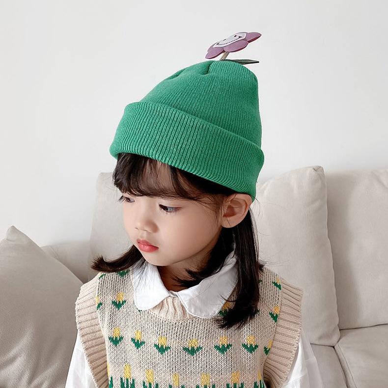 

2020 Children Knitted Hat Flower baby woolen hat children autumn cute kid