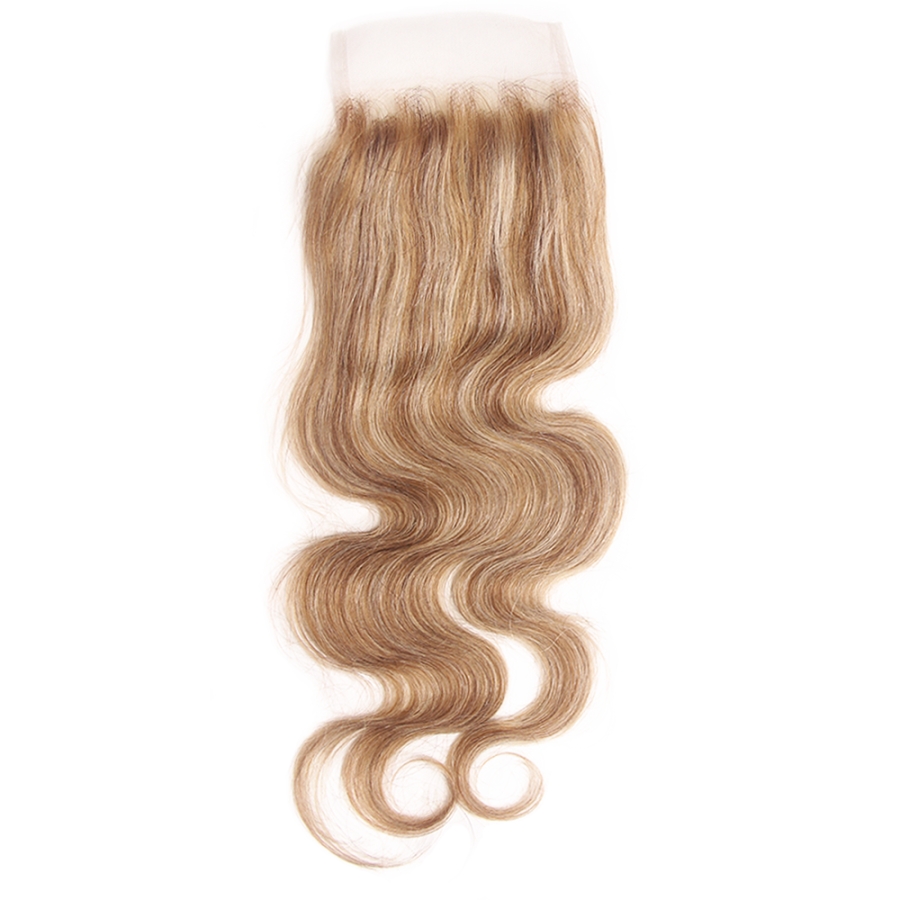 

Nami Hair Highlight Ombre Human Hair 4x4 Lace Closure Brazilian Body Wave Brown Honey Blonde Piano Color 8/613 Remy Hair, Natural color