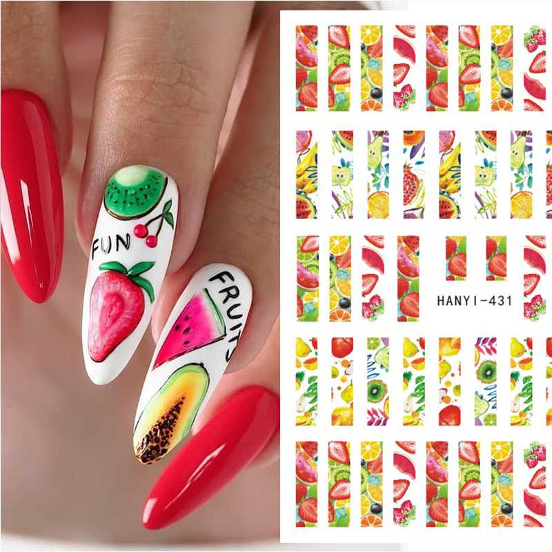 

1 Sheet 3D Nail Sticker Summer Design Fruit Series Watermelon/Lemon/Banana Nail Decals DIY Art Decorarion, 30 water decals