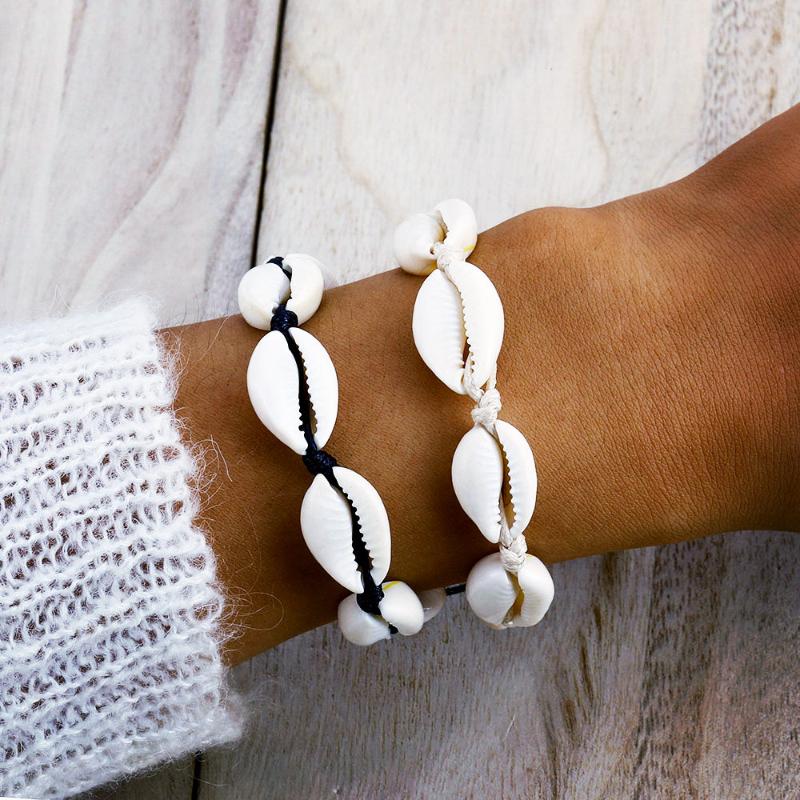 

Double Fair Handmade Shell Woven Bracelet For Women 6 Colors Bangles Sandbeach Lace-up Accessories Fashion Jewelry KAH127