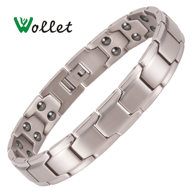

Wollet Jewelry 20CM/12MM Pure Titanium Magnetic Bracelet for Men Women 99.999% Germanium Hematite Health Care Healing Energy