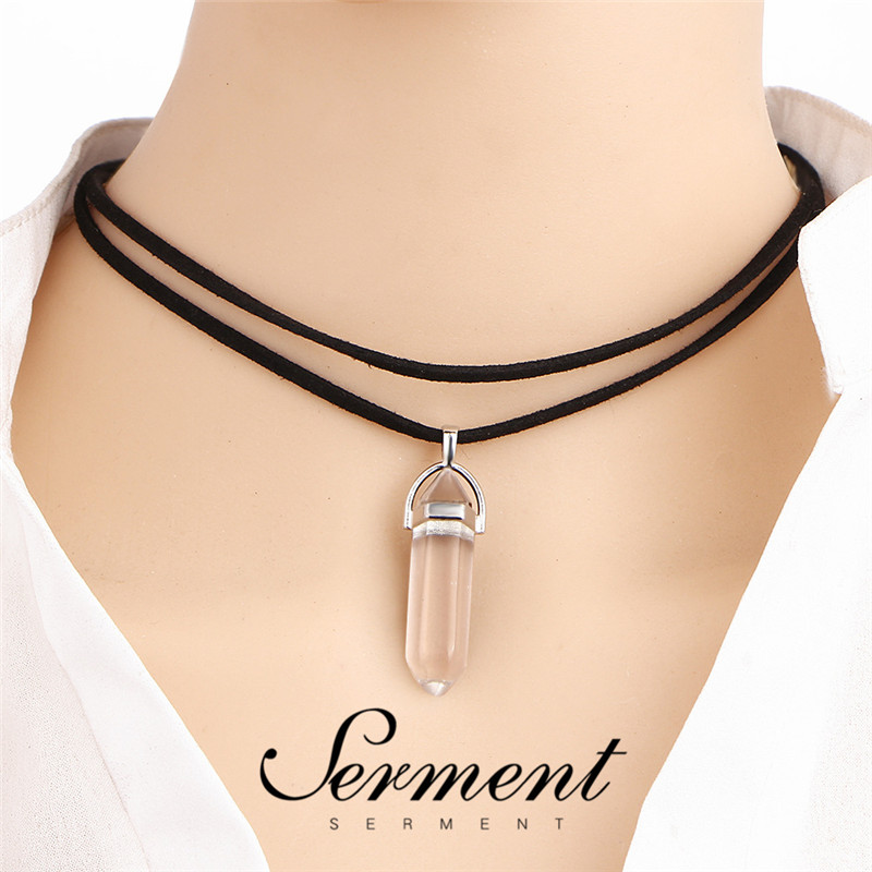 

SERMENT European Fashion Hexagon Crystal Necklace High Quality Sweater Necklace Pendant Silvered Color Jewelry Accessories