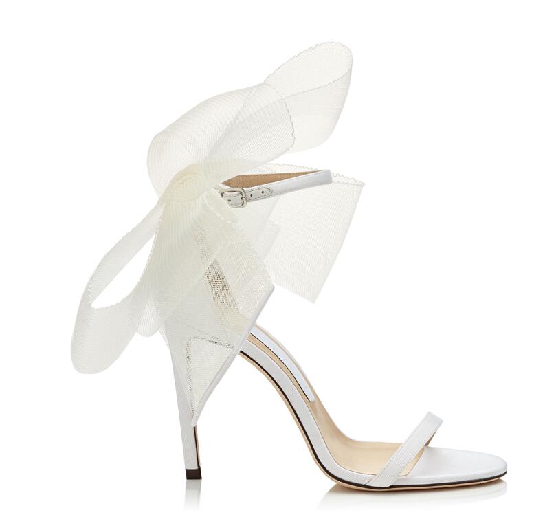 

Summer Women's Leather Sandals, one-button Stiletto heels, sexy lace bow, Size: 34-42,white