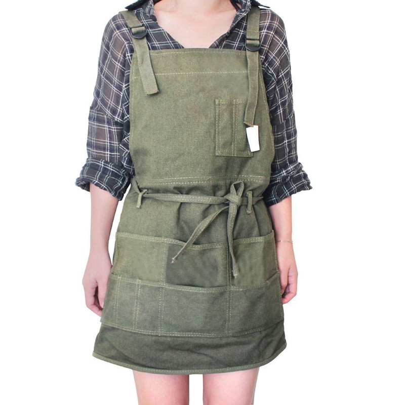 

Artist Canvas Apron with Pockets Painting Apron Painter Adjustable Neck Strap Waist Ties Gardening Waxed Aprons for Women Men Ad