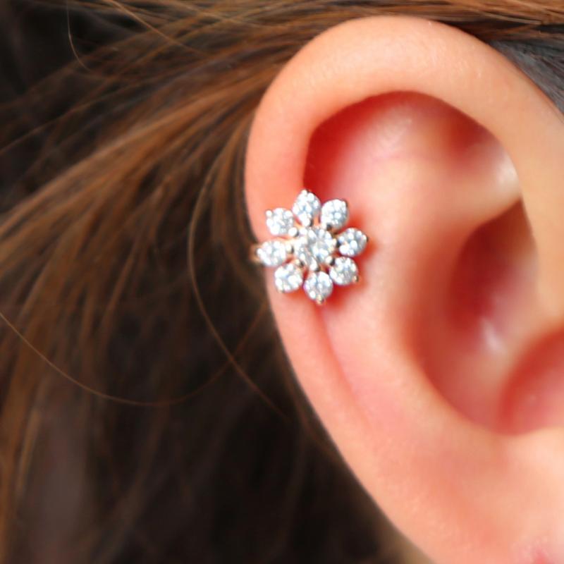 

real 925 silver New Design Beautiful Flower Ear Cuff Earring Women Cubic Zirconia No Pierced Ear Cuff hoop Earring delicate cute
