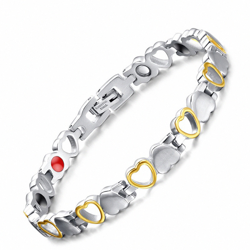 

Fashion Healthy Energy Bracelet Hearted Design Stainless Steel Health Care Magnetic Gold Bracelet Hand Chain For Women
