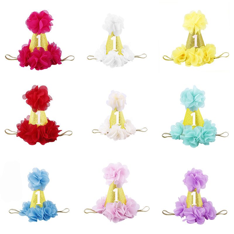 

Children Hair Decorate 1st First Birthday Party Hats Baby Flower Hair Band Thin Belt Princess Crown Hat Baby Boy Girl