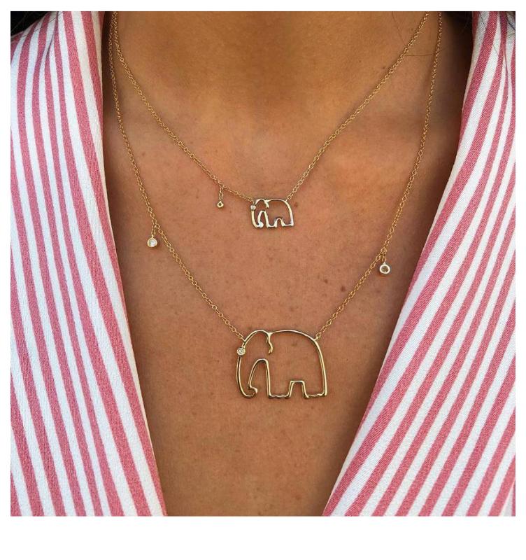 

European and American new fashion retro golden double-layer elephant connected ladies necklace ladies jewelry