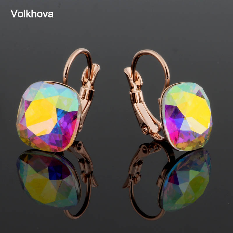 

Fashion Rose Gold Color Square Drop Earrings Crystal Dangle Earrings For Luxury Elegant Women Jewelry Earring For Women Wedding