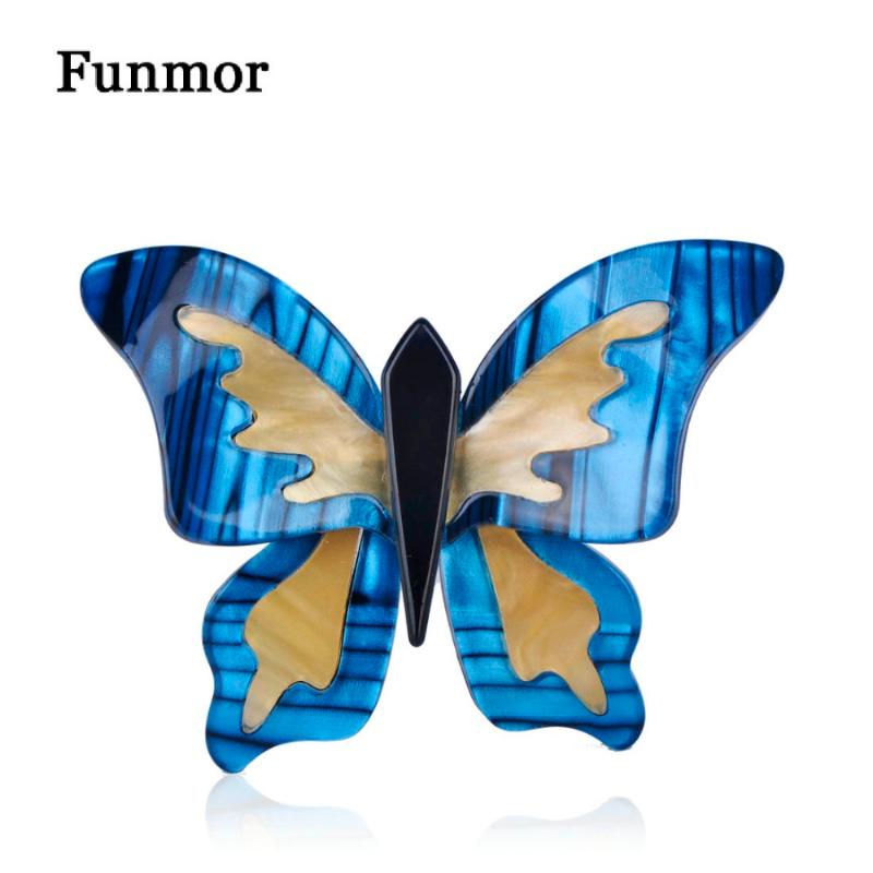 

Funmor Blue Butterfly Shape Brooches Acrylic Insect Pin Badge Women Kids Clothes Accessories Big Size Animal Handmade Brooch